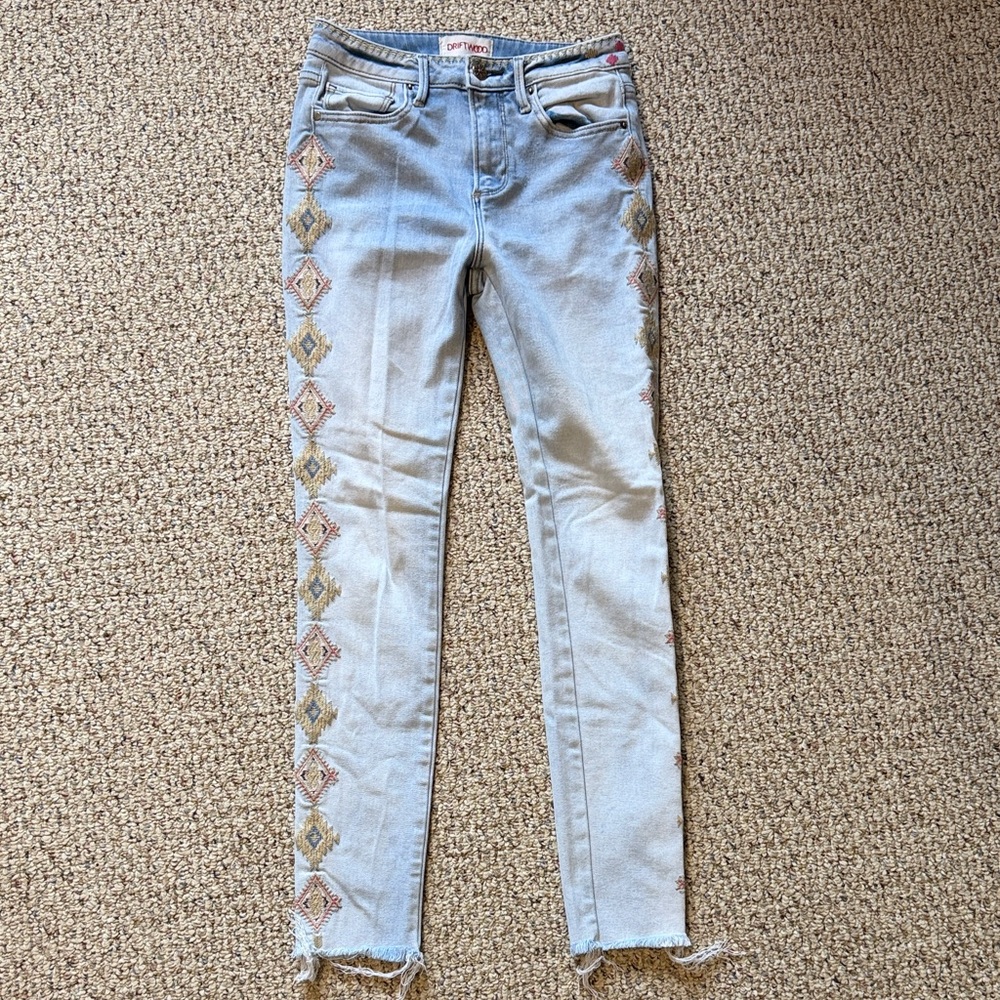 DRIFTWOOD Light Blue Embroidered Skinny Jeans